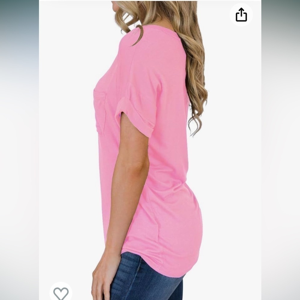 NWT Women's Short Sleeve V-Neck Shirts Loose Casual Tee T-Shirt Basic Tops - Picture 2 of 5